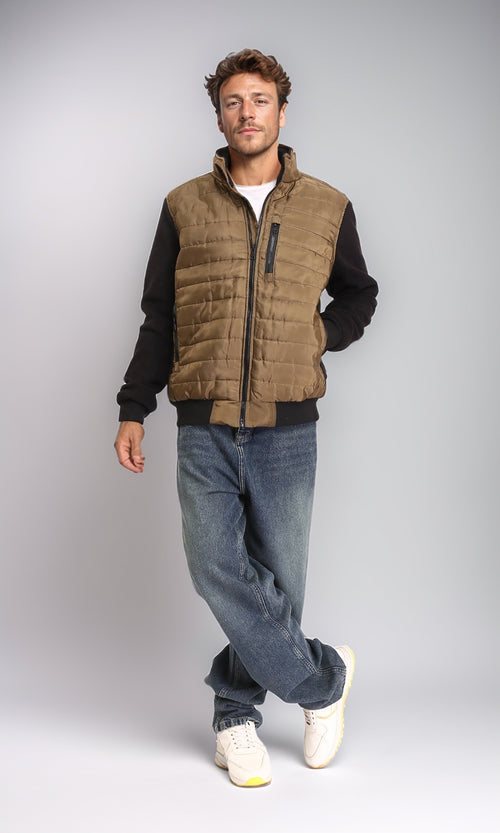 O199938 - Bi-Tone Long Sleeves Zipped Bomber Jacket - Copper & Black