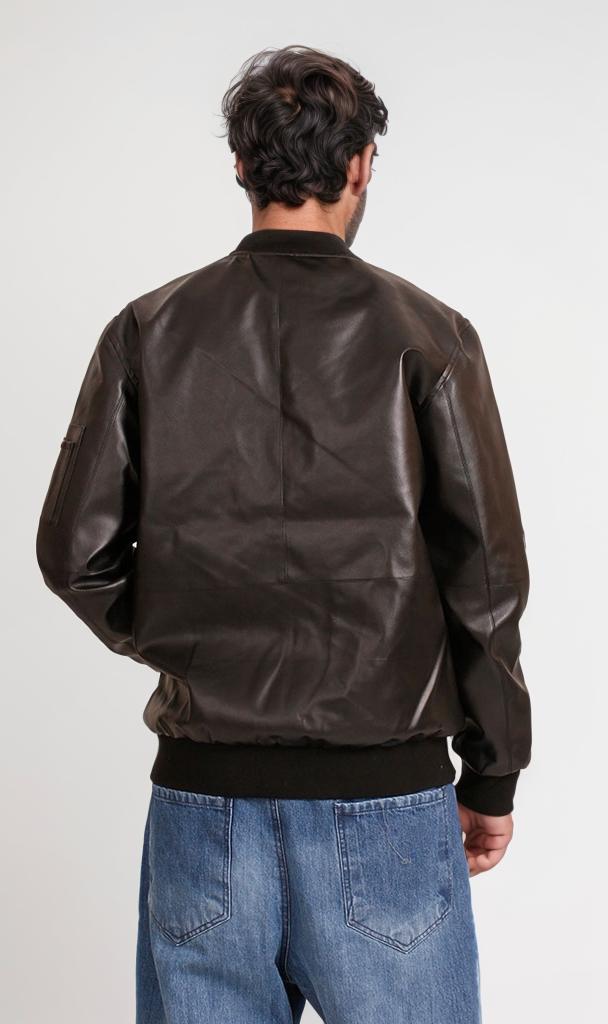 Brown Leather Bomber Jacket - Premium PU Coat for Men