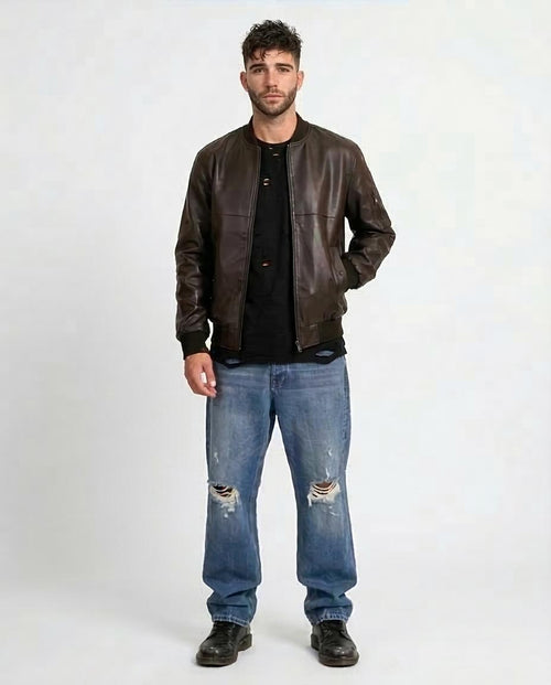 Ravin Faux-Leather Bomber Jacket with Utility Arm Pocket - o199939