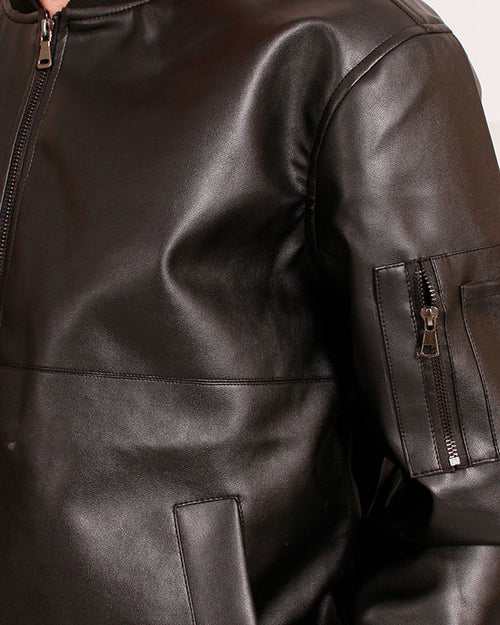 Ravin Faux-Leather Bomber Jacket with Utility Arm Pocket - o199939