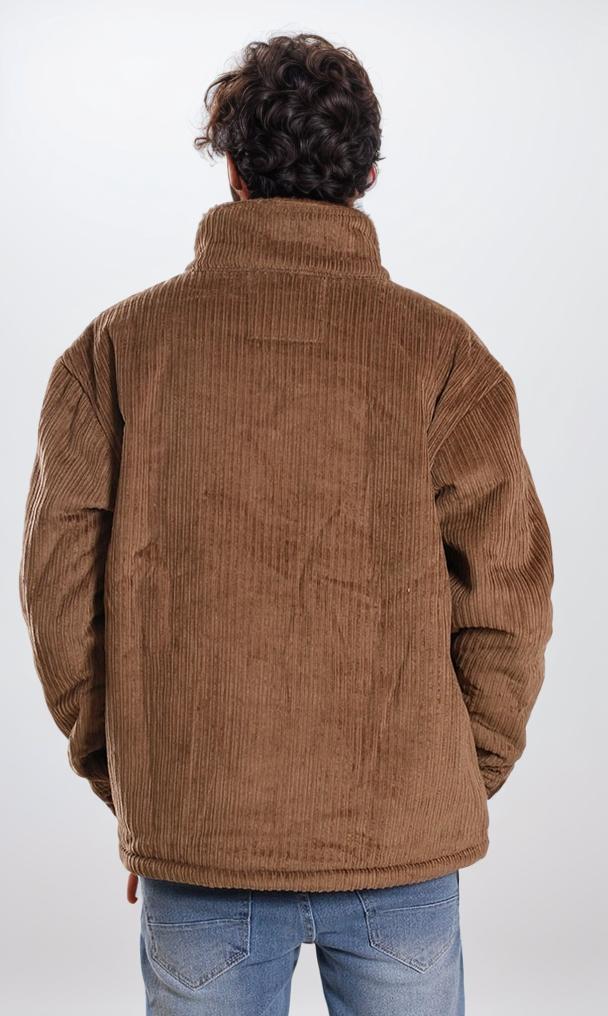 o199942-CORDUROY JACKET WITH SHEARLING DETAIL - BROWN