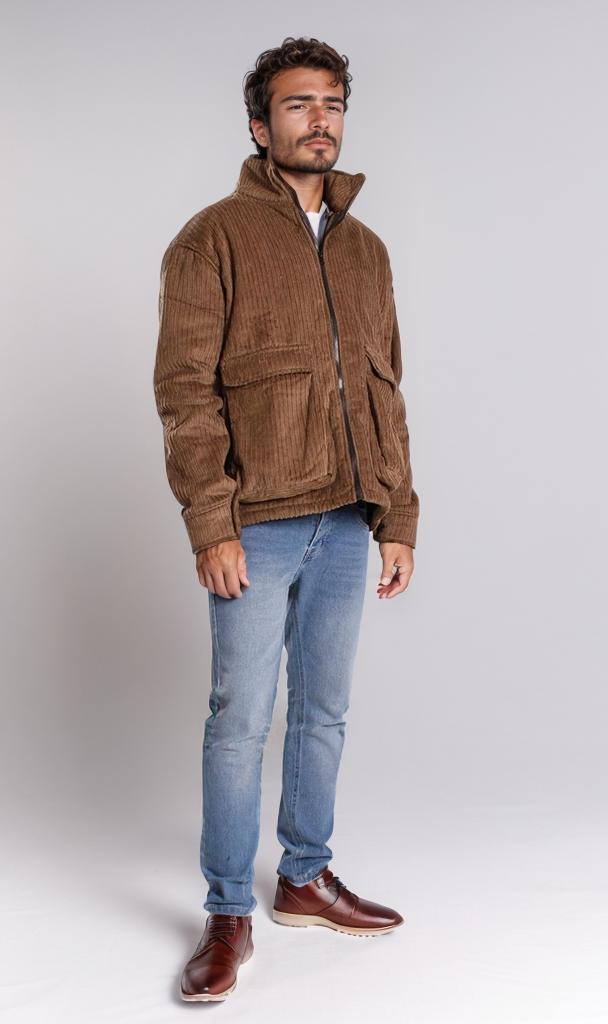 o199942-CORDUROY JACKET WITH SHEARLING DETAIL - BROWN