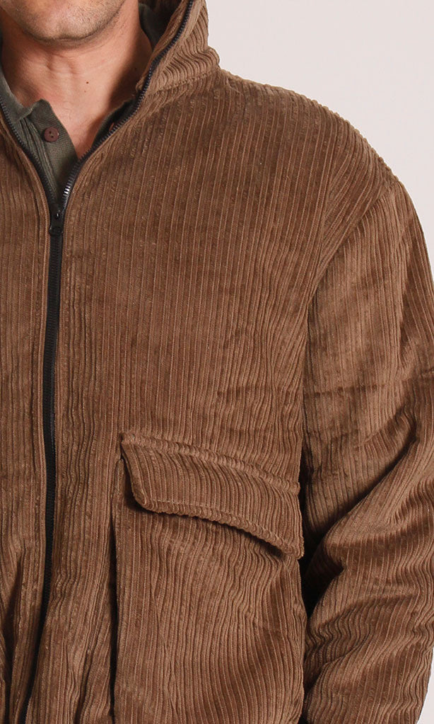 o199942-CORDUROY JACKET WITH SHEARLING DETAIL - BROWN