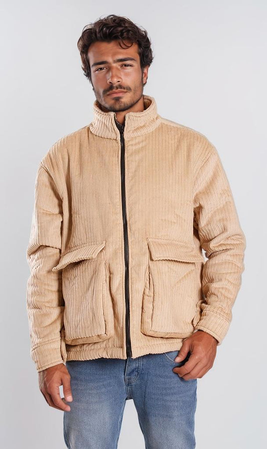 o199945-ZIP-UP CORDUROY JACKET - BEIGE