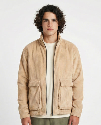 o199945-ZIP-UP CORDUROY JACKET - BEIGE
