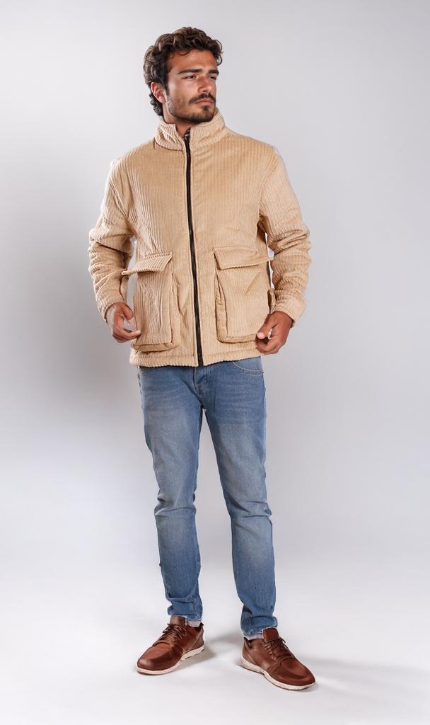 o199945-ZIP-UP CORDUROY JACKET - BEIGE