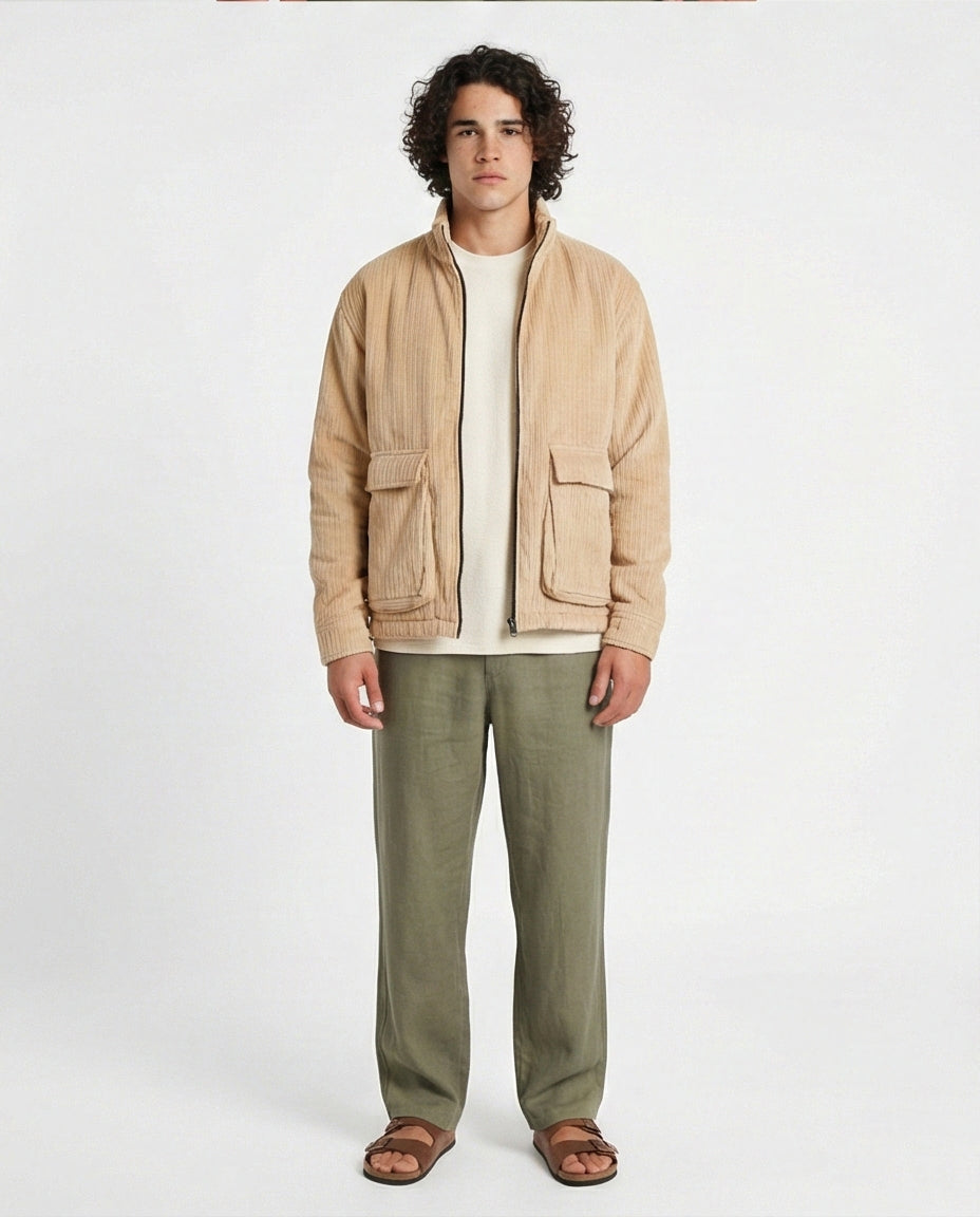 Stone Corduroy Zip-Up Utility Jacket - O199945