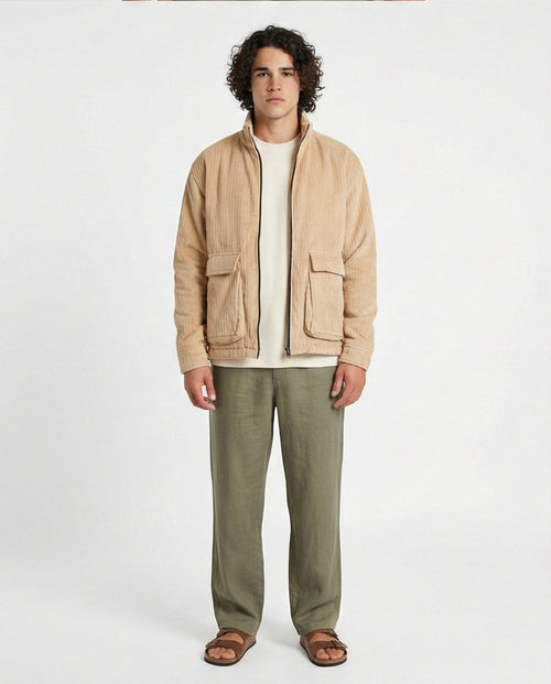 o199945-ZIP-UP CORDUROY JACKET - BEIGE