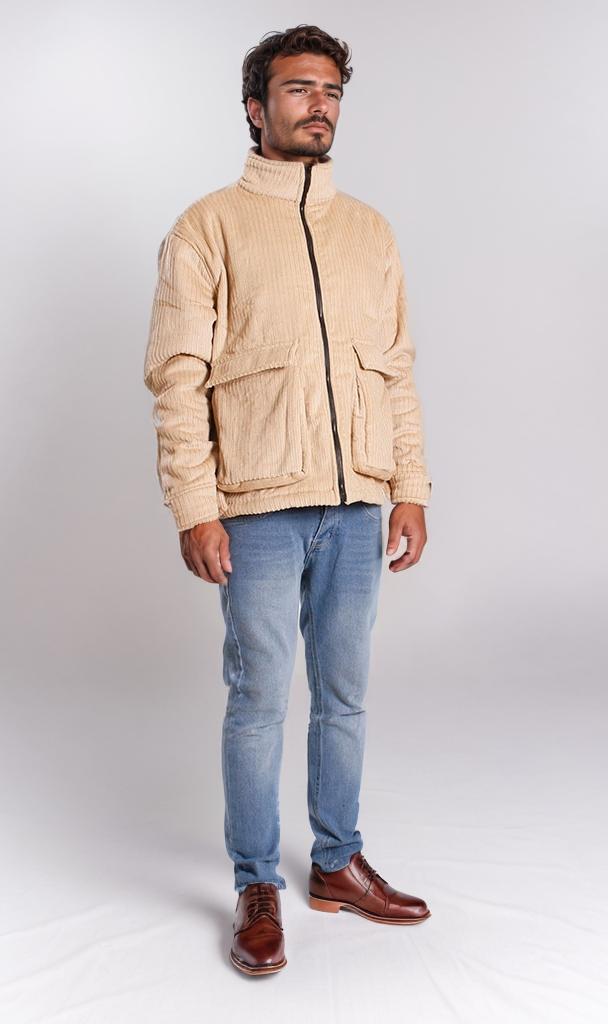 o199945-ZIP-UP CORDUROY JACKET - BEIGE