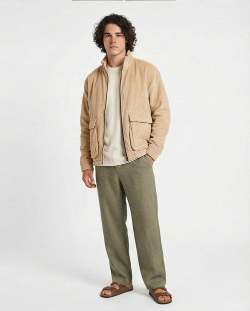 o199945-ZIP-UP CORDUROY JACKET - BEIGE