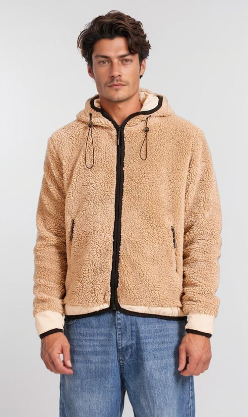 O199950 - Cozy Fur Zip-Up Hoodie – Camel Brown
