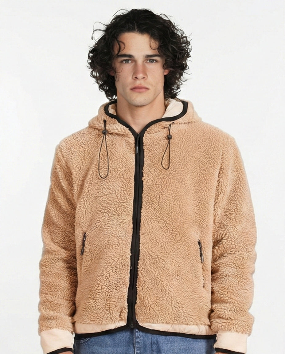 Cozy Fur Zip-Up Hoodie - Camel Brown