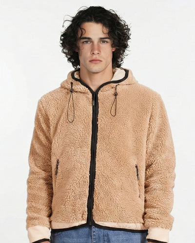Cozy Fur Zip-Up Hoodie - Camel Brown