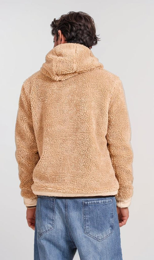 O199950 - Cozy Fur Zip-Up Hoodie – Camel Brown