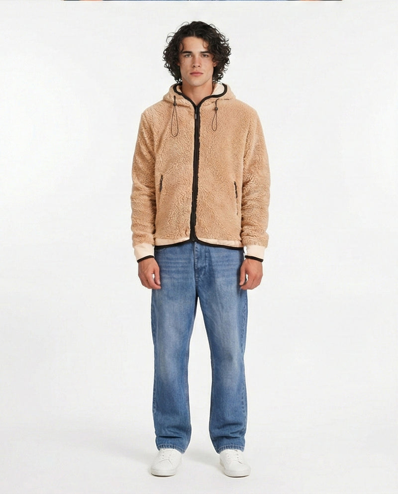 O199950 - Cozy Fur Zip-Up Hoodie – Camel Brown