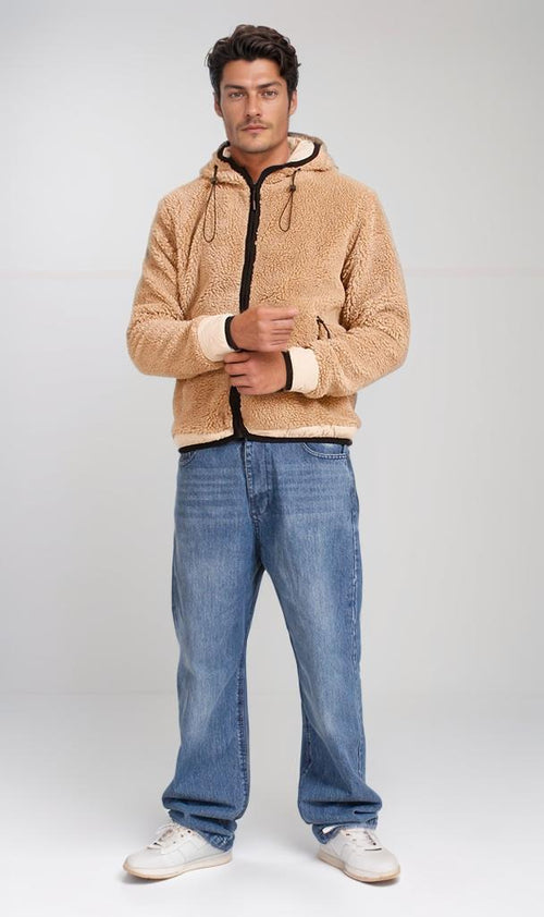 O199950 - Cozy Fur Zip-Up Hoodie – Camel Brown