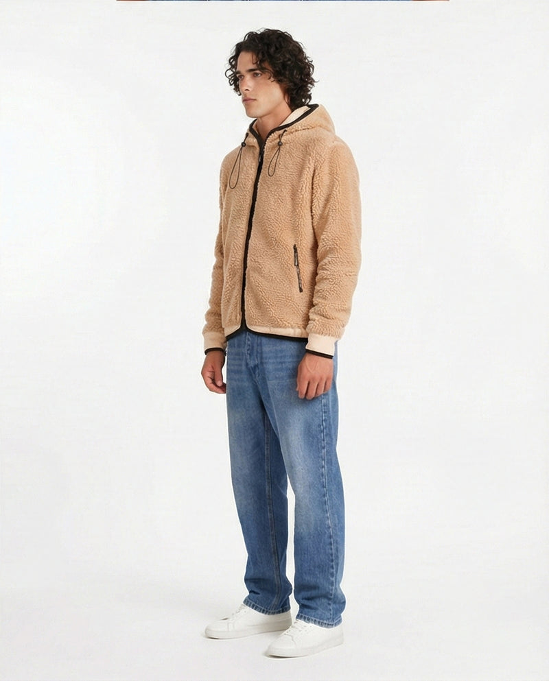 O199950 - Cozy Fur Zip-Up Hoodie – Camel Brown