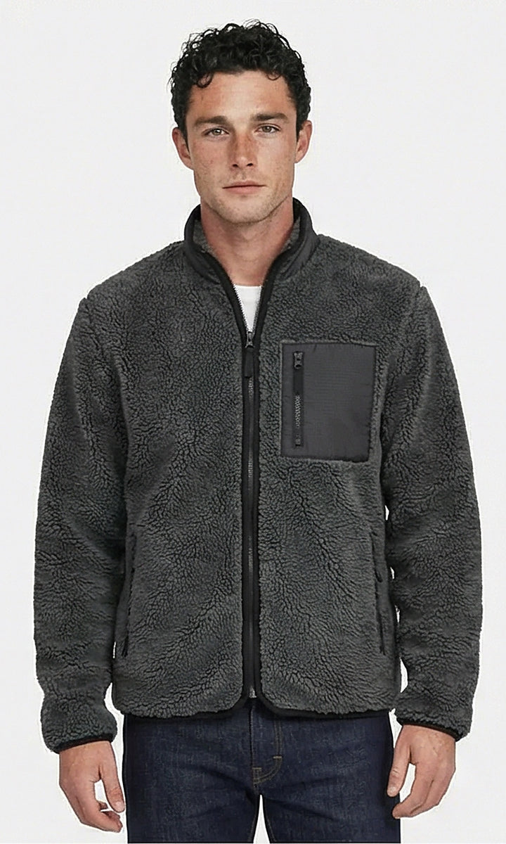 Men's D.Grey Oversized Fur Zip-Up Jacket - O199955