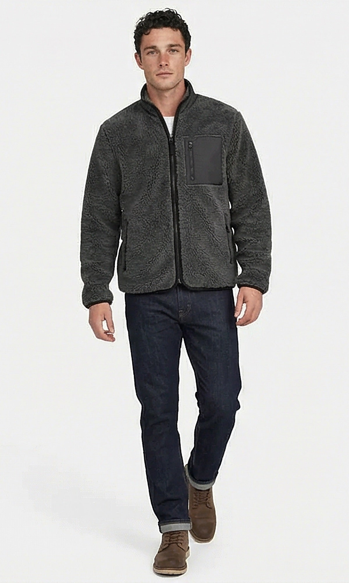 Men's D.Grey Oversized Fur Zip-Up Jacket - O199955