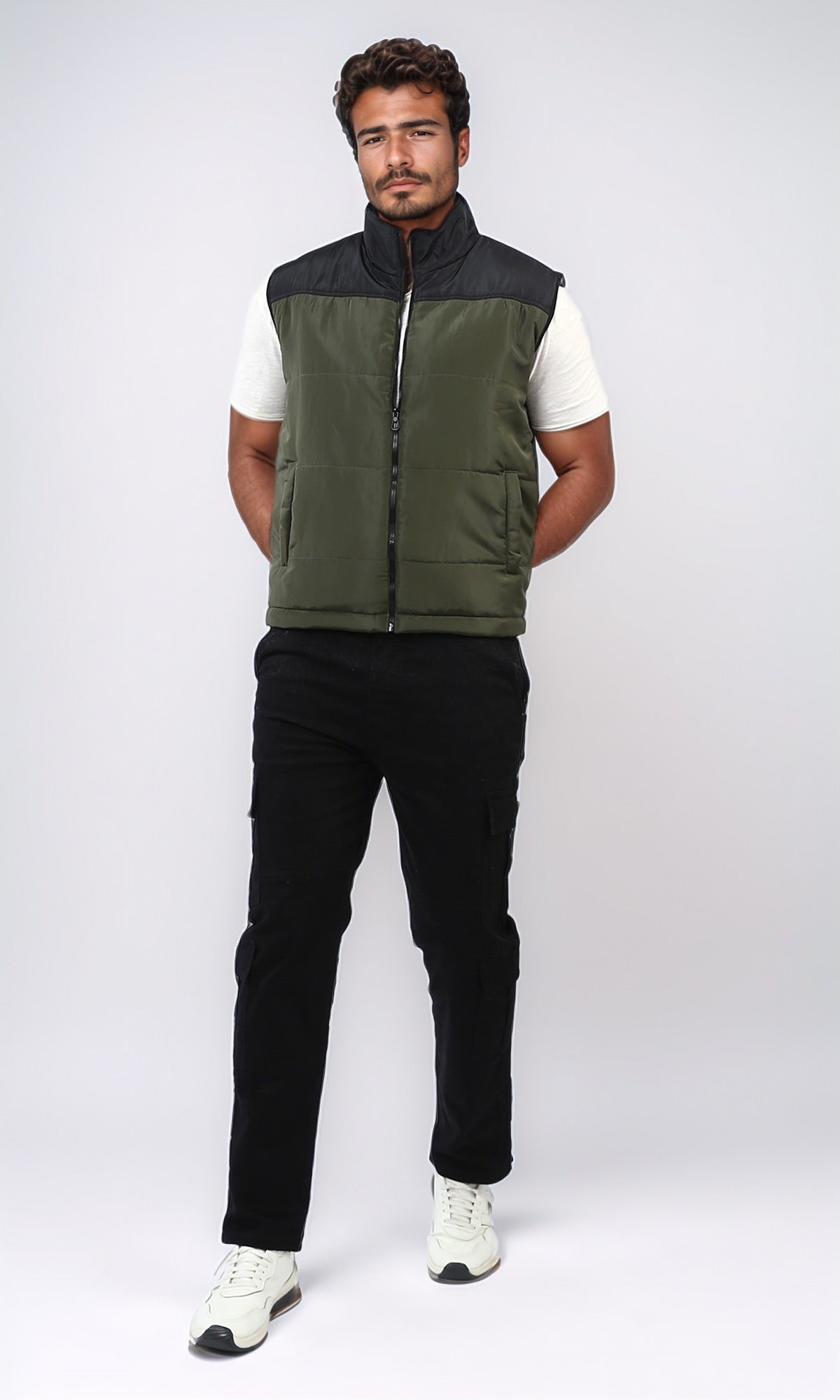 o199958 - Regular Fit Bomber Vest Sleeveless - Olive & Black