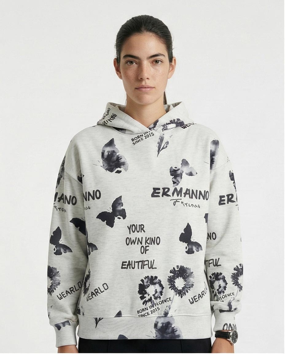 Women's Monochrome Graphic Print Oversized Hoodie - O200012