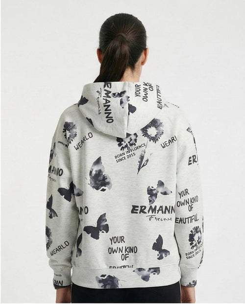 O200012 - Patterned Slip On Black & White Casual Hoodie
