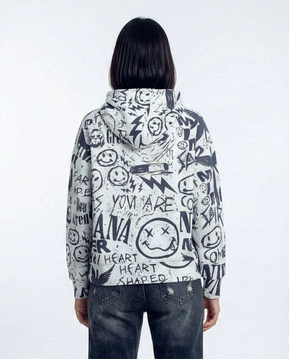 Women's Graffiti Grunge All-Over Print Hoodie - O200014