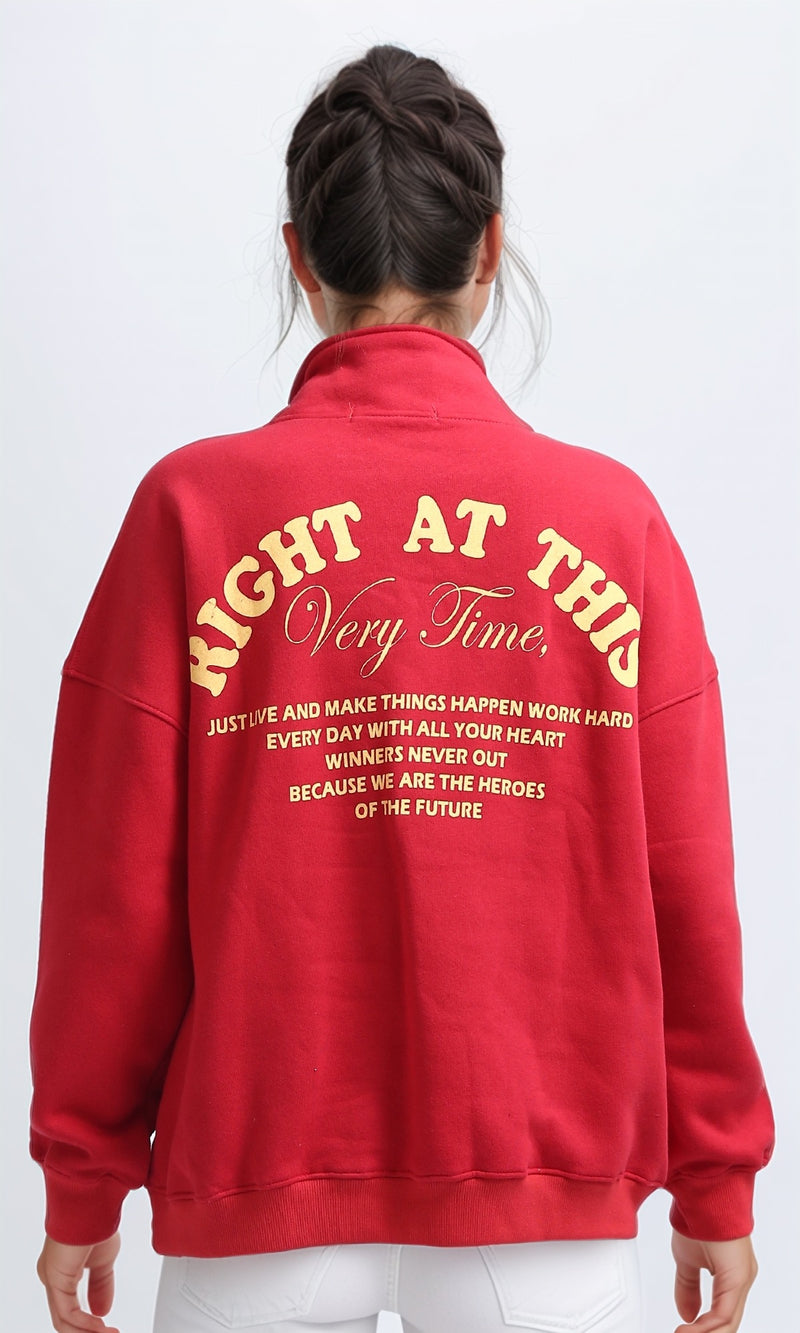 O200145 - Long Sleeve Red Fashionable Sweatshirt