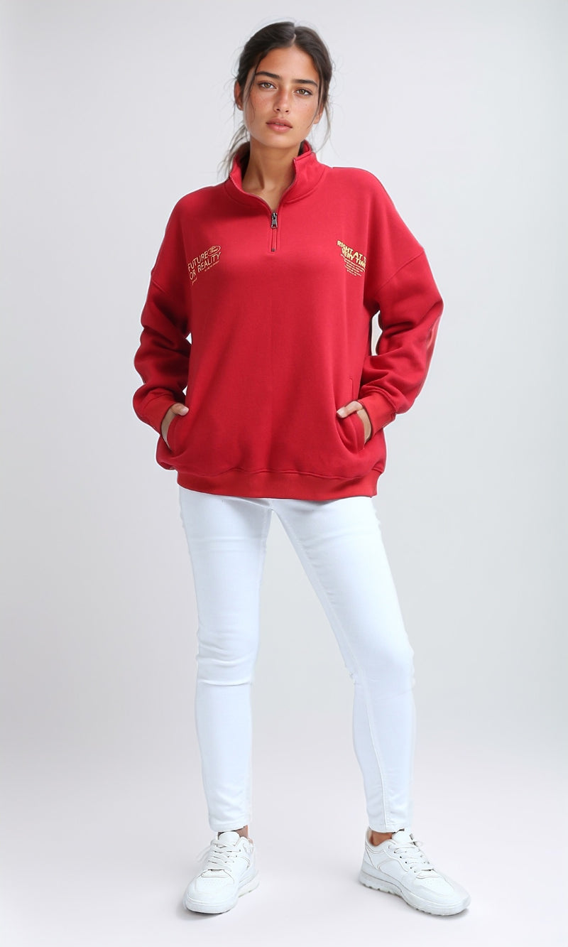 O200145 - Long Sleeve Red Fashionable Sweatshirt