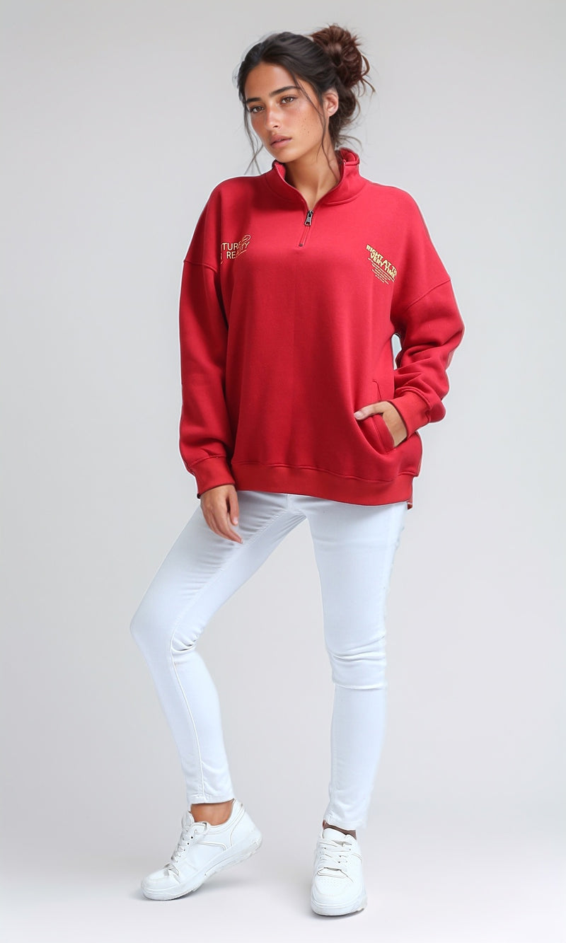 O200145 - Long Sleeve Red Fashionable Sweatshirt