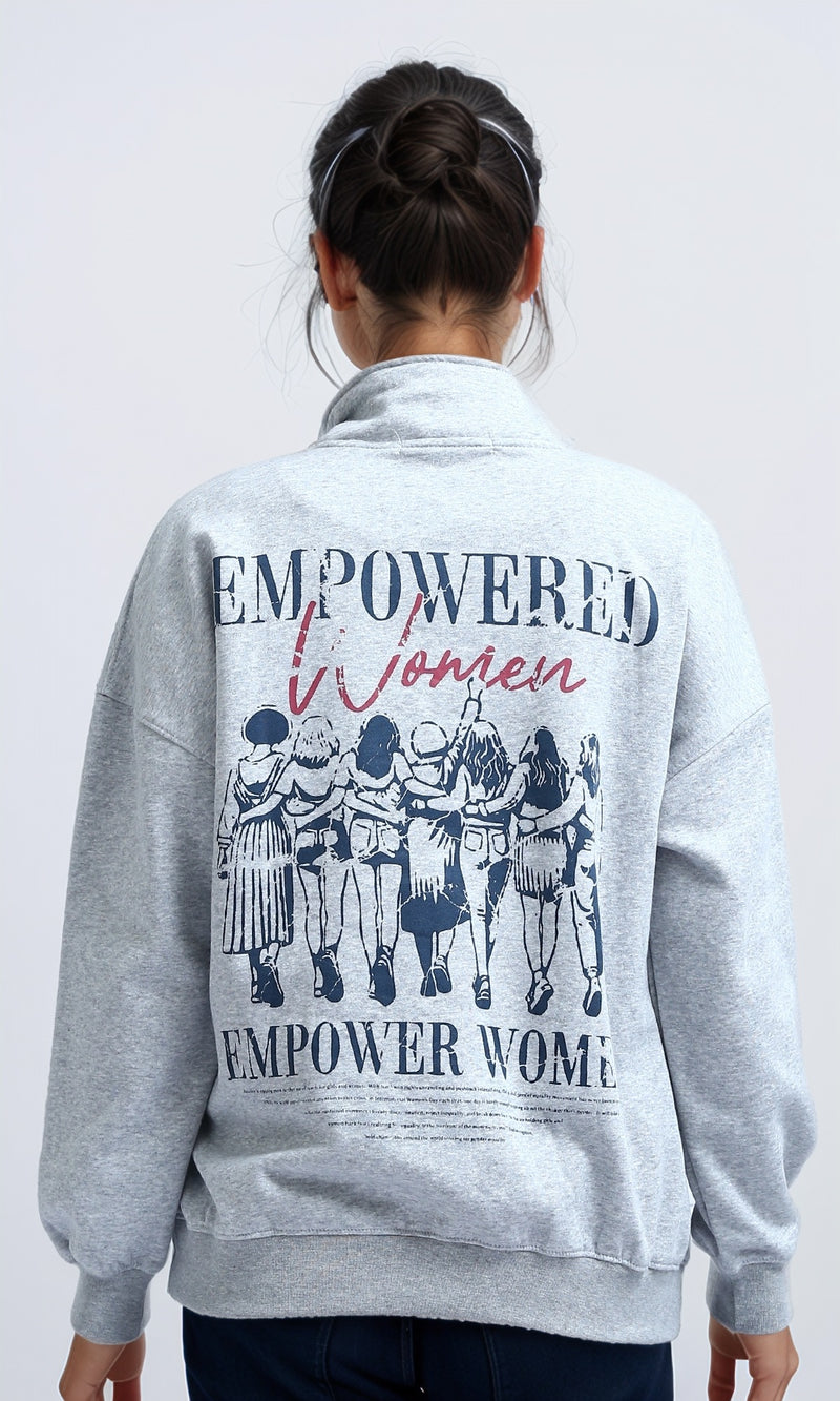 O200146 - Zipped Stand Neck with Print - Heather Grey