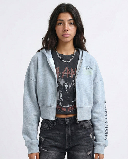 O200149 Heather Grey Long Sleeves Regular Fit Zipped Hoodie