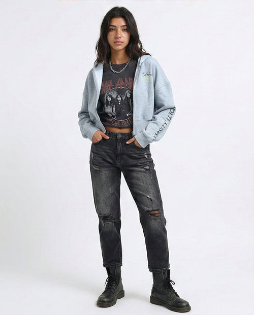 O200149 Heather Grey Long Sleeves Regular Fit Zipped Hoodie