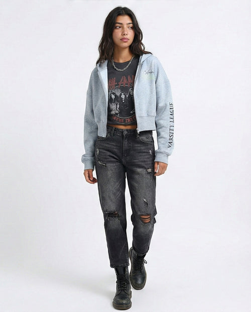 O200149 Heather Grey Long Sleeves Regular Fit Zipped Hoodie