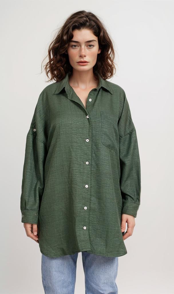 Cropped Button-Up Shirt - Multicolor Print