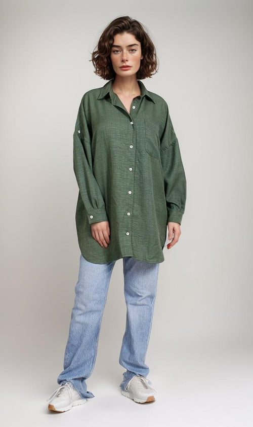 O200155-O200155 - Cropped Button-Up Shirt - Multicolor Print