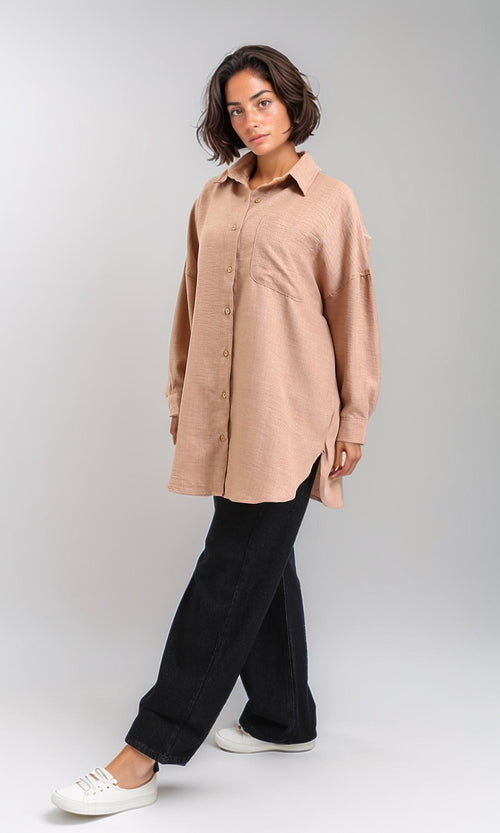 O200156-Textured Long Sleeves Summer Bronze Shirt