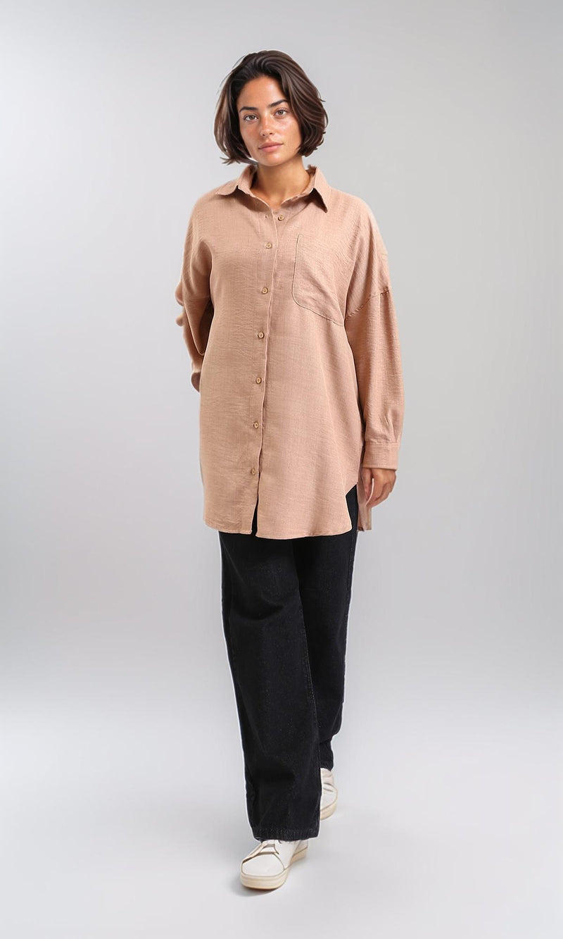 O200156-Textured Long Sleeves Summer Bronze Shirt
