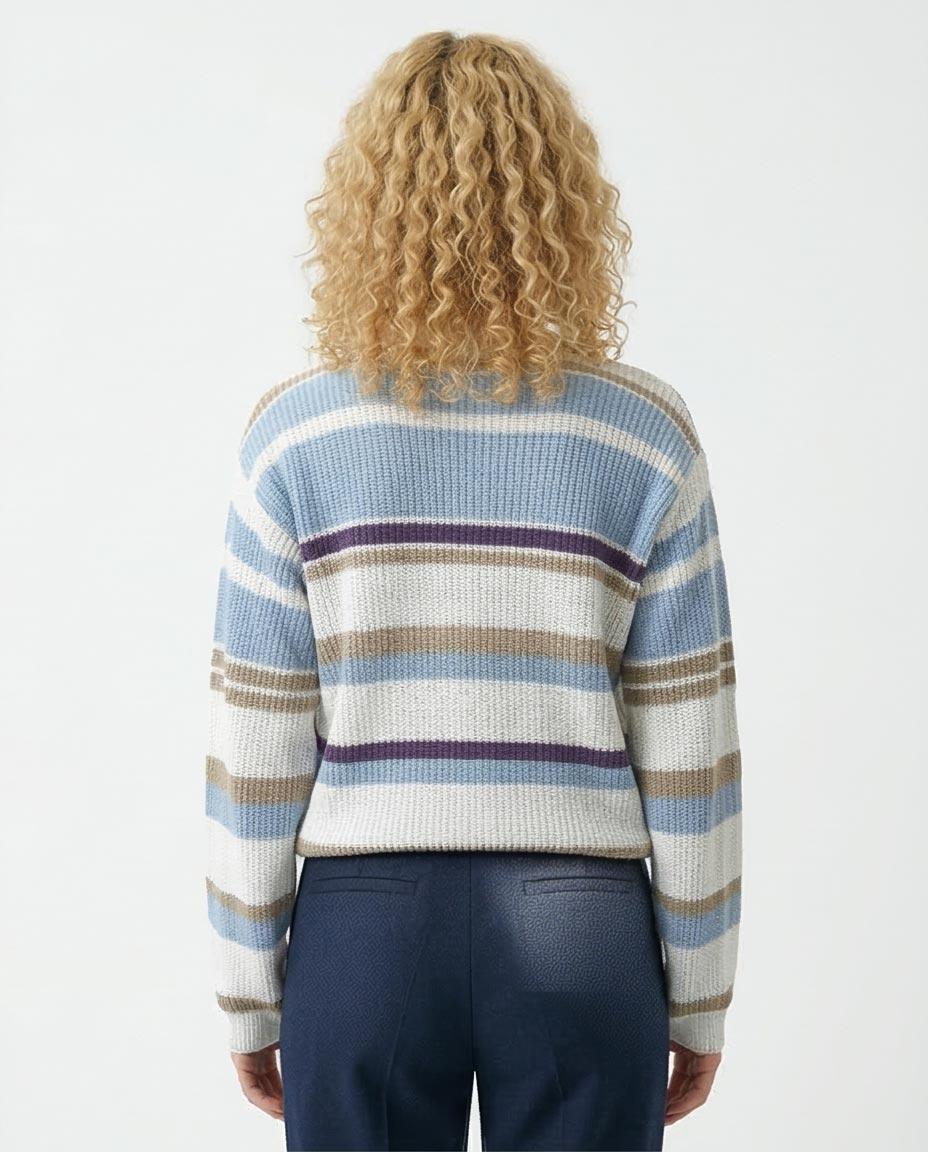 Multicolor Striped Ribbed Knit Pullover - O200303