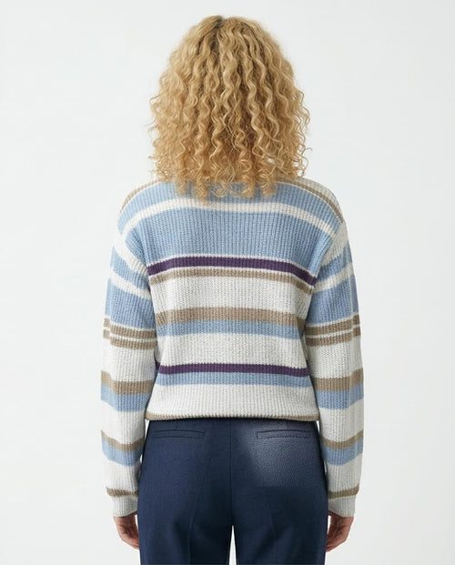 Ravin Women's Relaxed Mock-Neck Striped Knit Sweater - Multi-Tone Blue & Tan - O200303