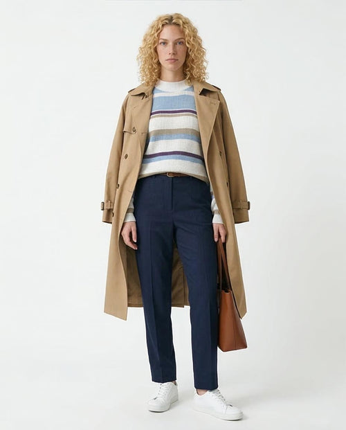 Ravin Women's Relaxed Mock-Neck Striped Knit Sweater - Multi-Tone Blue & Tan - O200303