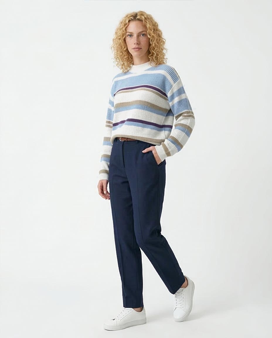 Multicolor Striped Ribbed Knit Pullover - O200303