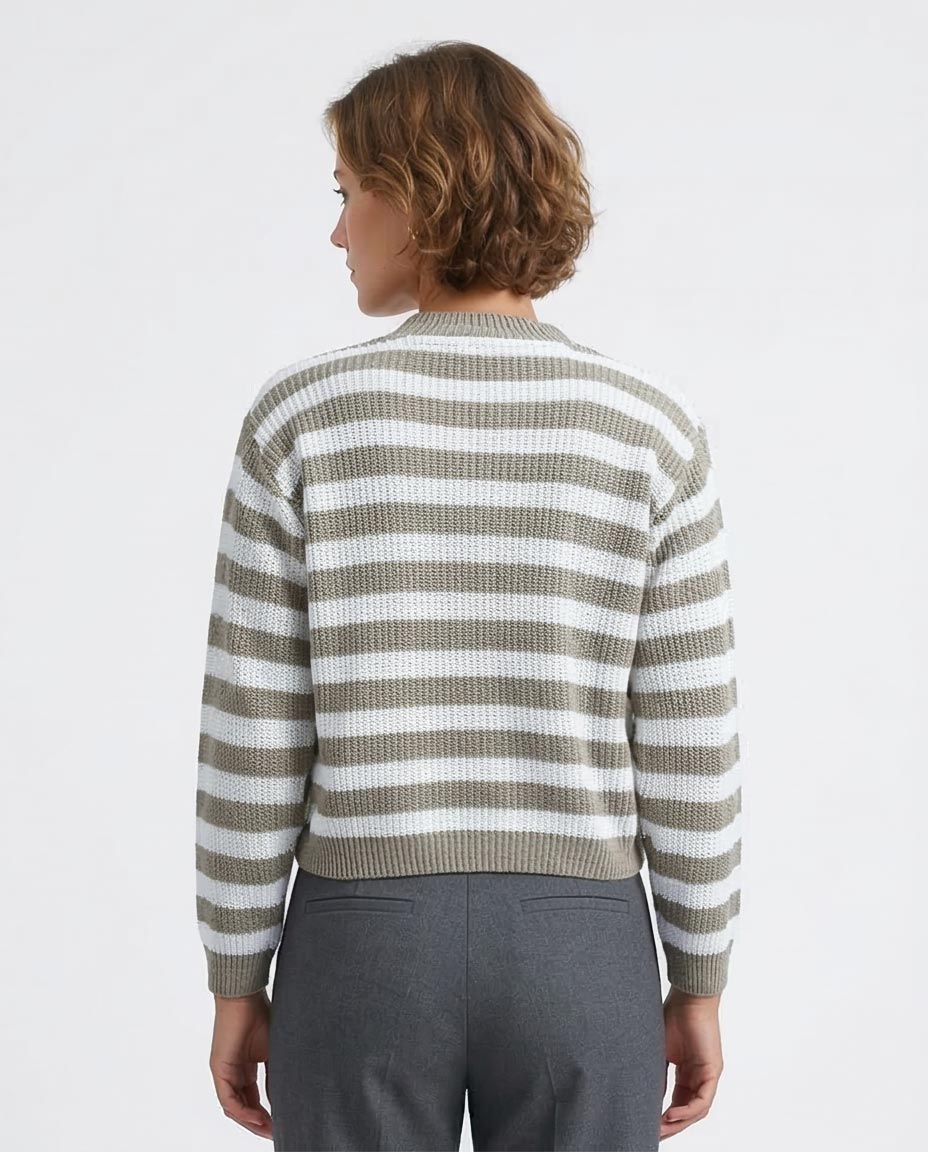 Ravin Women’s Striped Cropped Knit Cardigan – Neutral Earth Tones - O200311