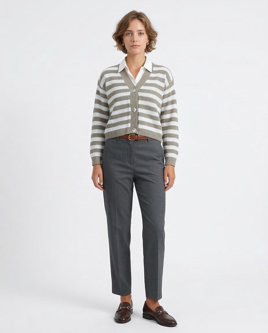 Ravin Women’s Striped Cropped Knit Cardigan – Neutral Earth Tones - O200311