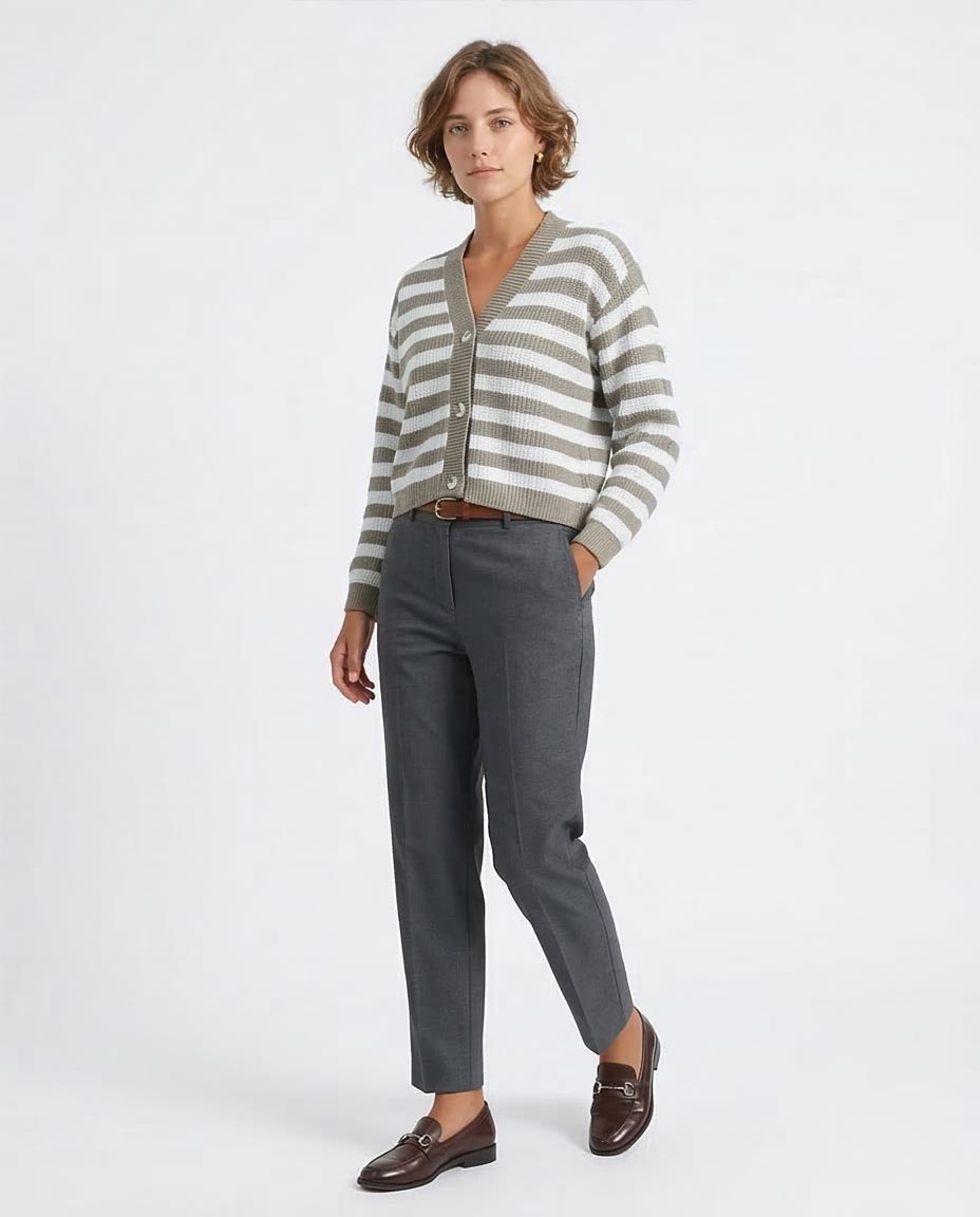 Ravin Women’s Striped Cropped Knit Cardigan – Neutral Earth Tones - O200311