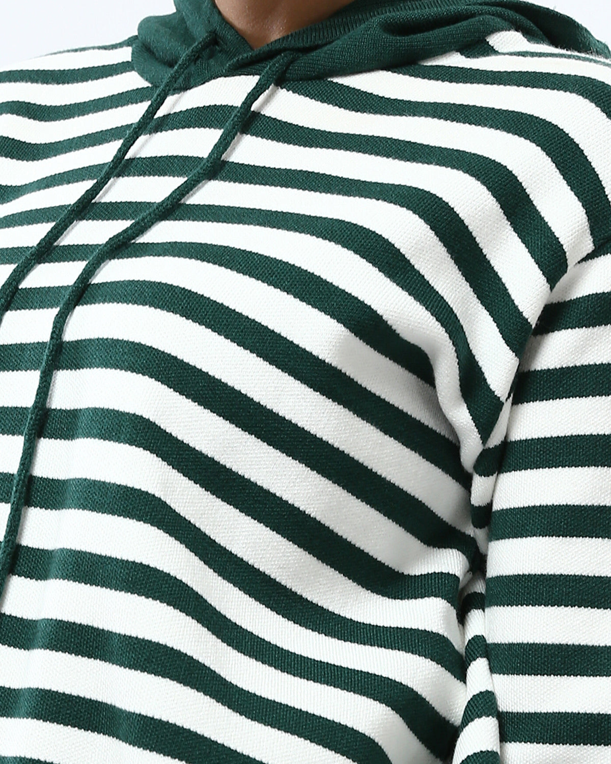 Ravin سويت شيرت حريمي مخطط بقصة مريحة بقلنسوة وحافة قابلة للتعديل – أخضر غابة وأبيض - O200384