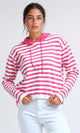 O200385 - Winter Striped Long Sleeves Hooded Pullover - Fuchsia & White