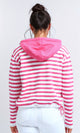 O200385 - Winter Striped Long Sleeves Hooded Pullover - Fuchsia & White