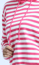 O200385 - Winter Striped Long Sleeves Hooded Pullover - Fuchsia & White