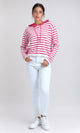 O200385 - Winter Striped Long Sleeves Hooded Pullover - Fuchsia & White